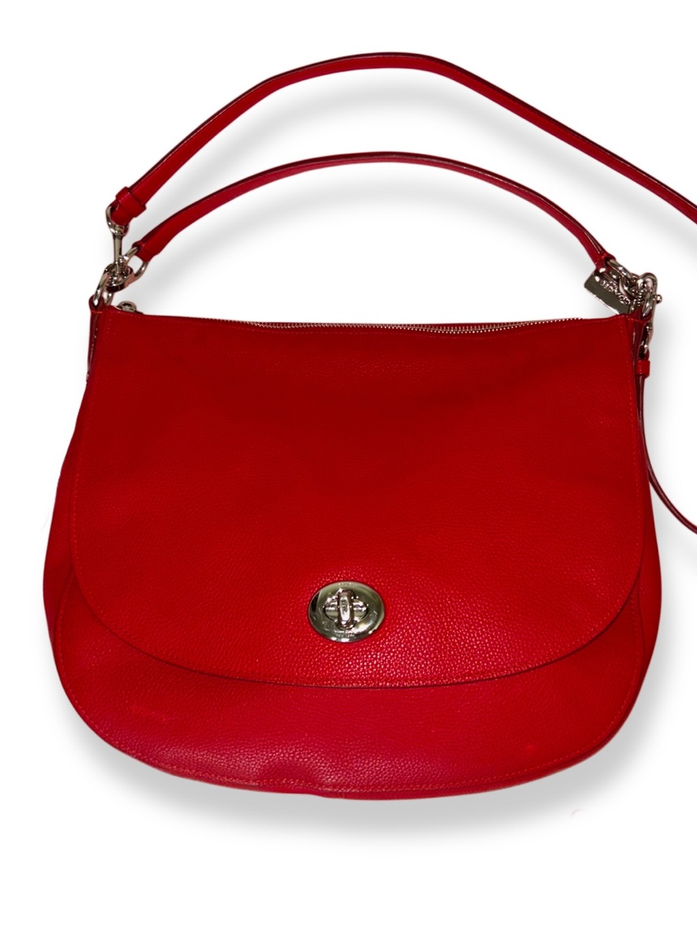 Coach True Red Pebbled Leather Turnlock Hobo Bag 36762